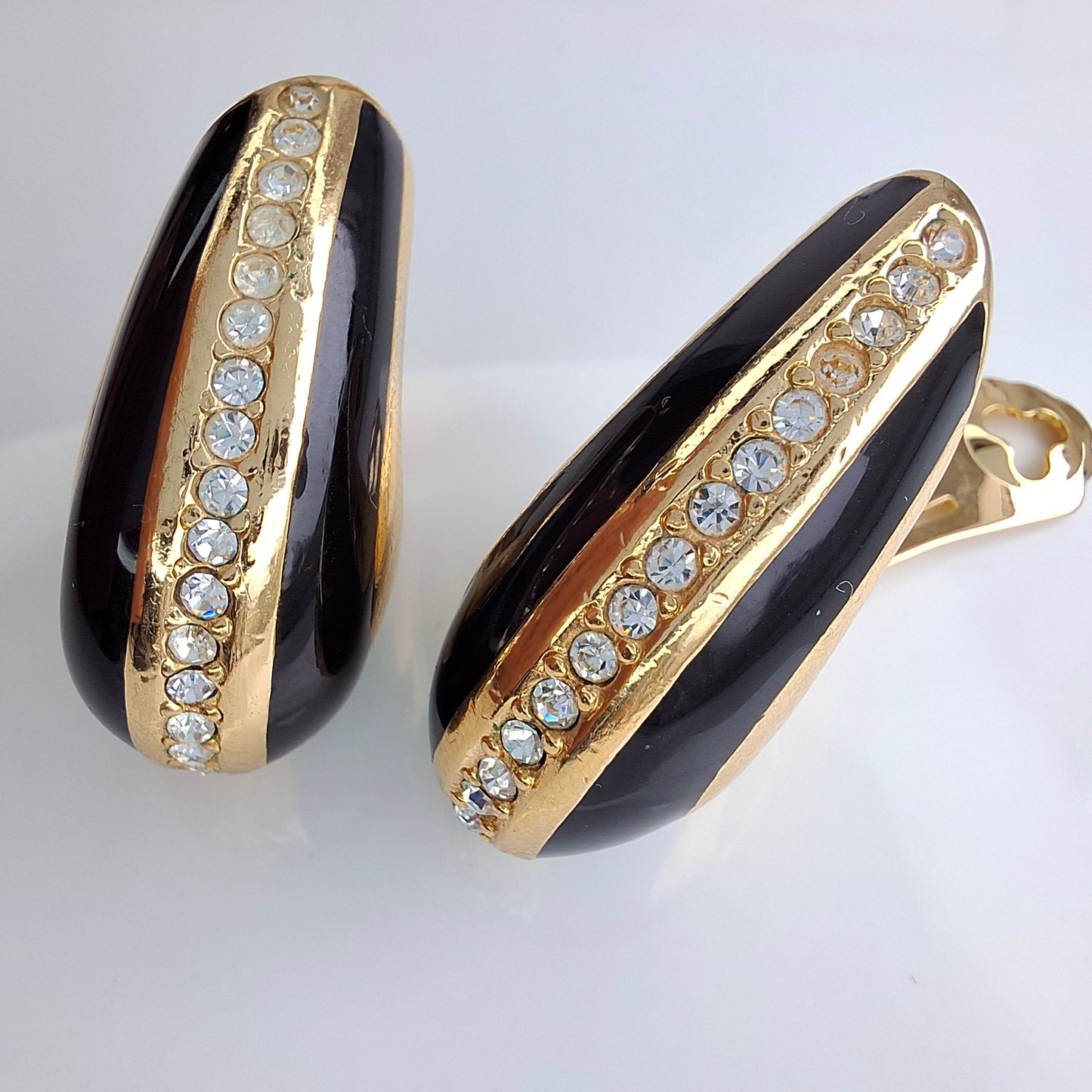 Vintage Christian Dior Black & Gold Enamelled Earrings