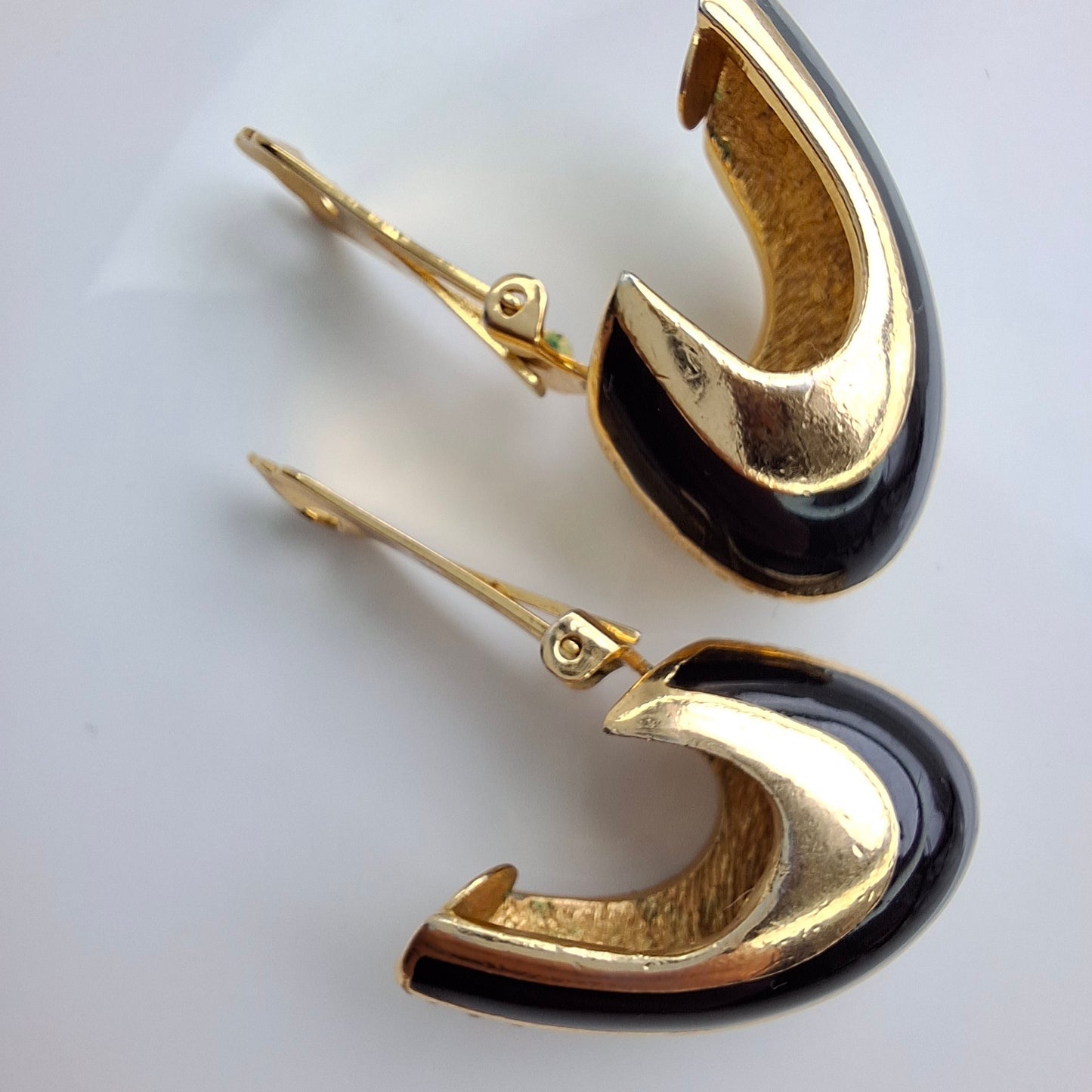Vintage Christian Dior Black & Gold Enamelled Earrings