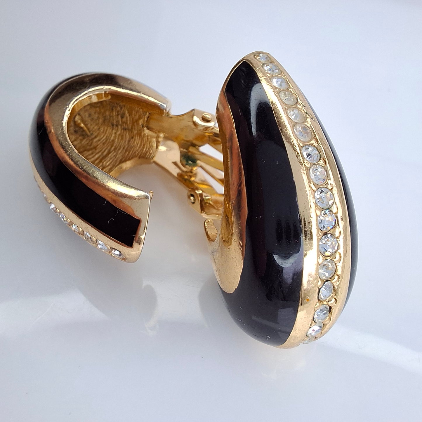 Vintage Christian Dior Black & Gold Enamelled Earrings