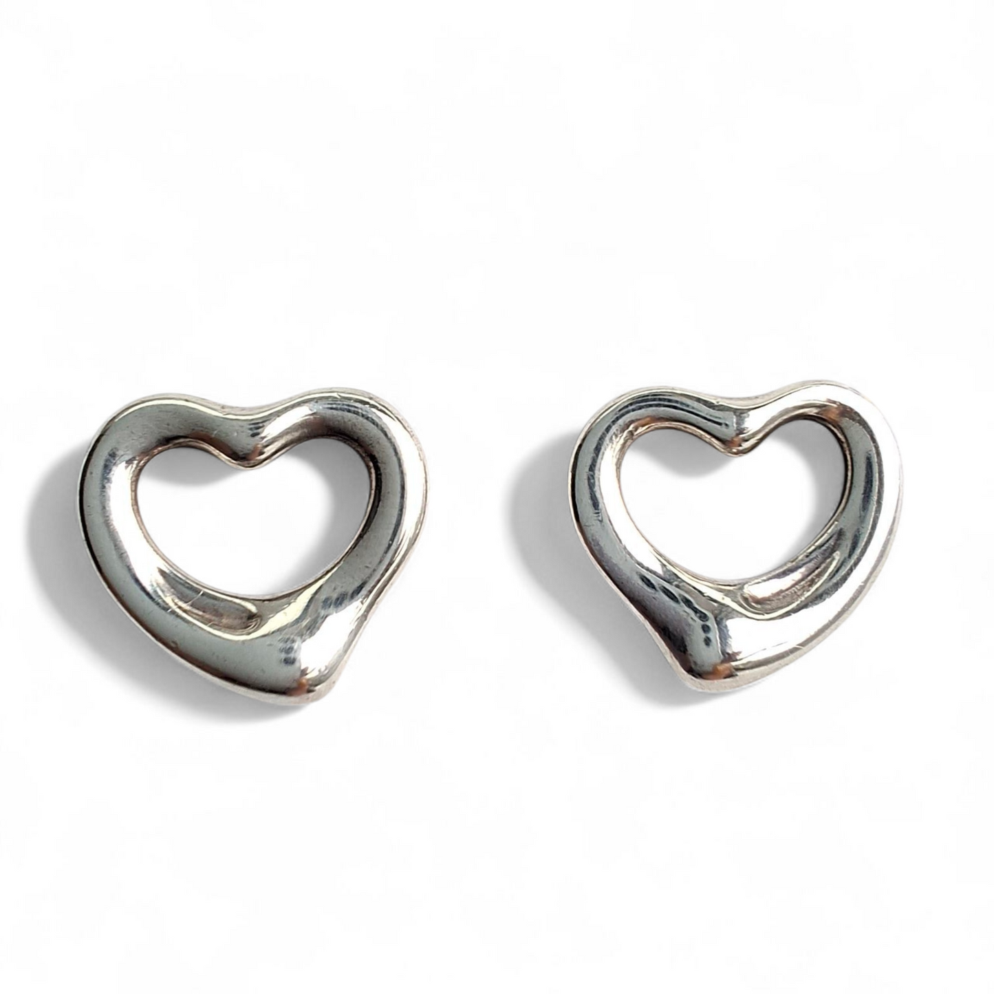 Vintage Open Heart Sterling Silver Stud Earrings by Elsa Peretti for Tiffany & Co