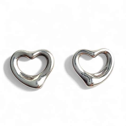 Vintage Open Heart Sterling Silver Stud Earrings by Elsa Peretti for Tiffany & Co
