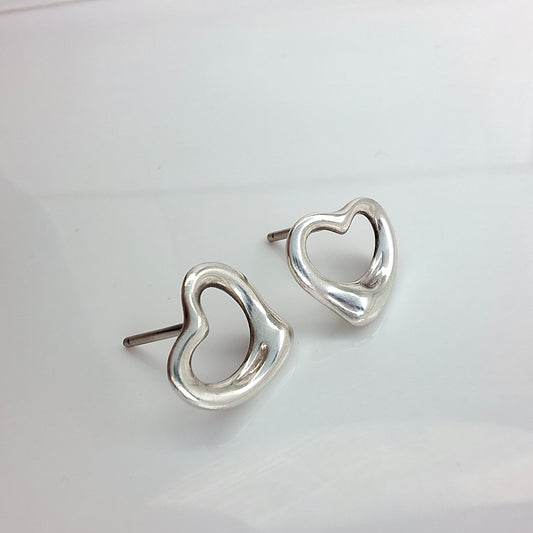Vintage Open Heart Sterling Silver Stud Earrings by Elsa Peretti for Tiffany & Co