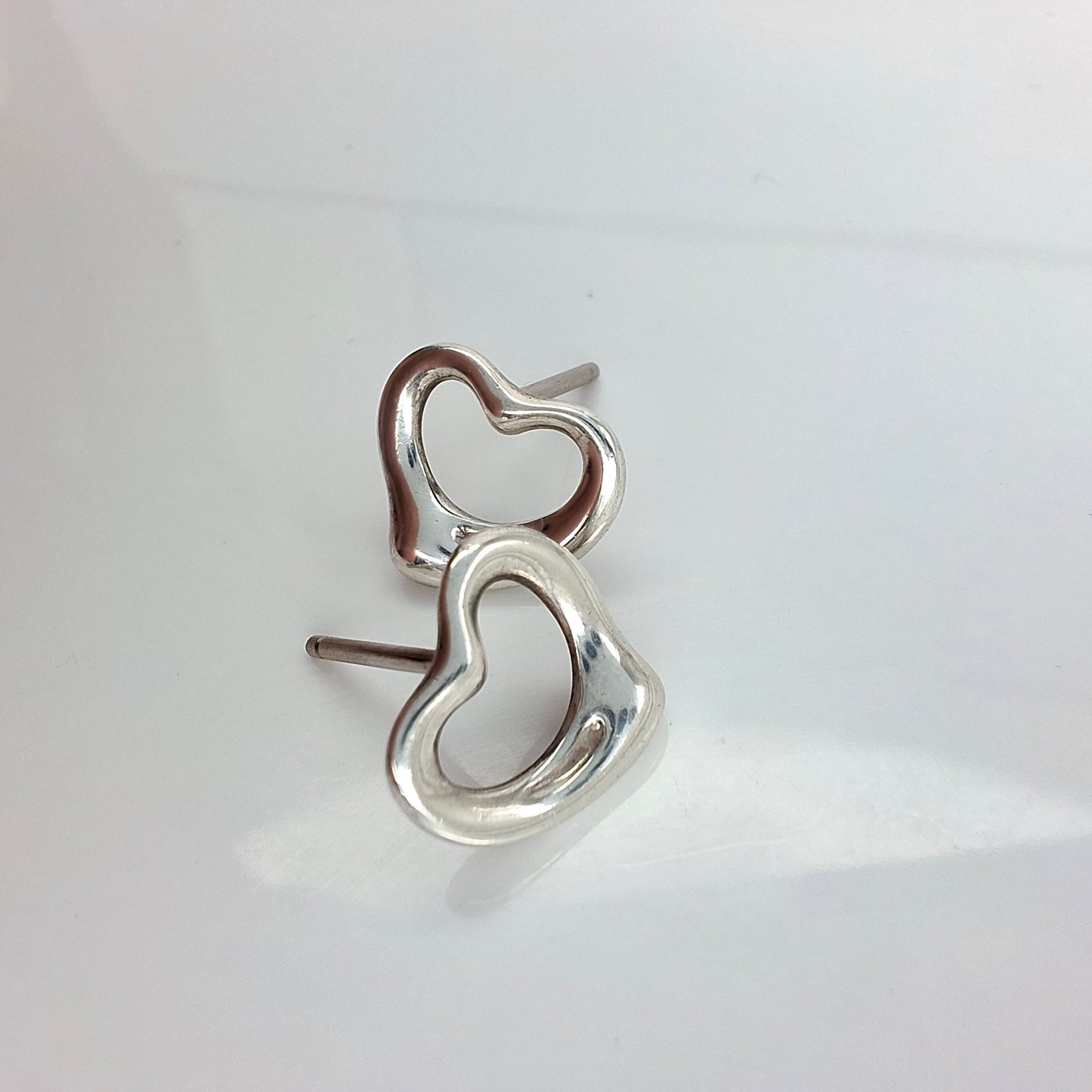Vintage Open Heart Sterling Silver Stud Earrings by Elsa Peretti for Tiffany & Co