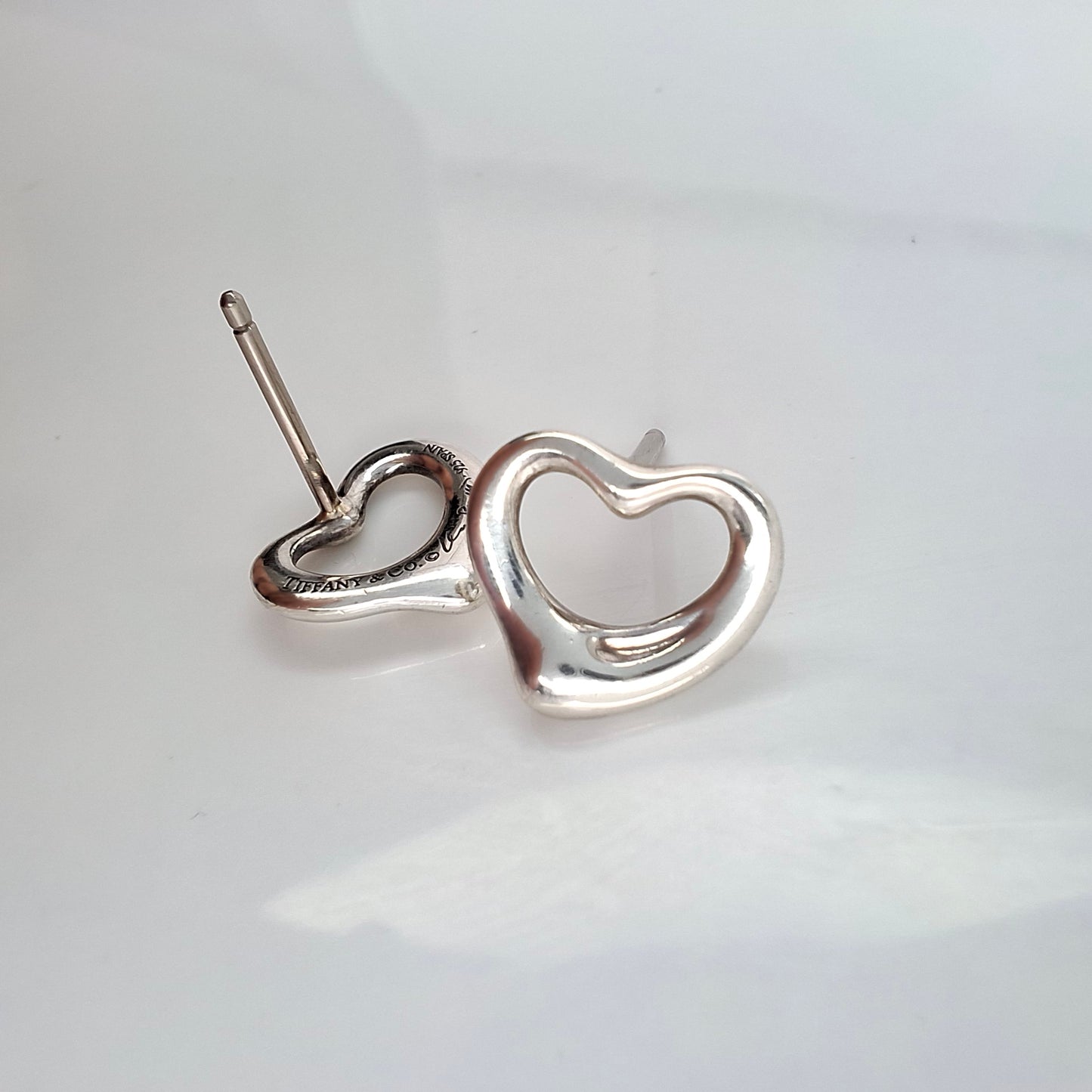 Vintage Open Heart Sterling Silver Stud Earrings by Elsa Peretti for Tiffany & Co