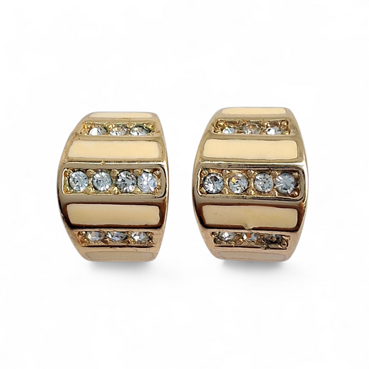 Vintage Christian Dior Cream & Gold Enamelled Earrings