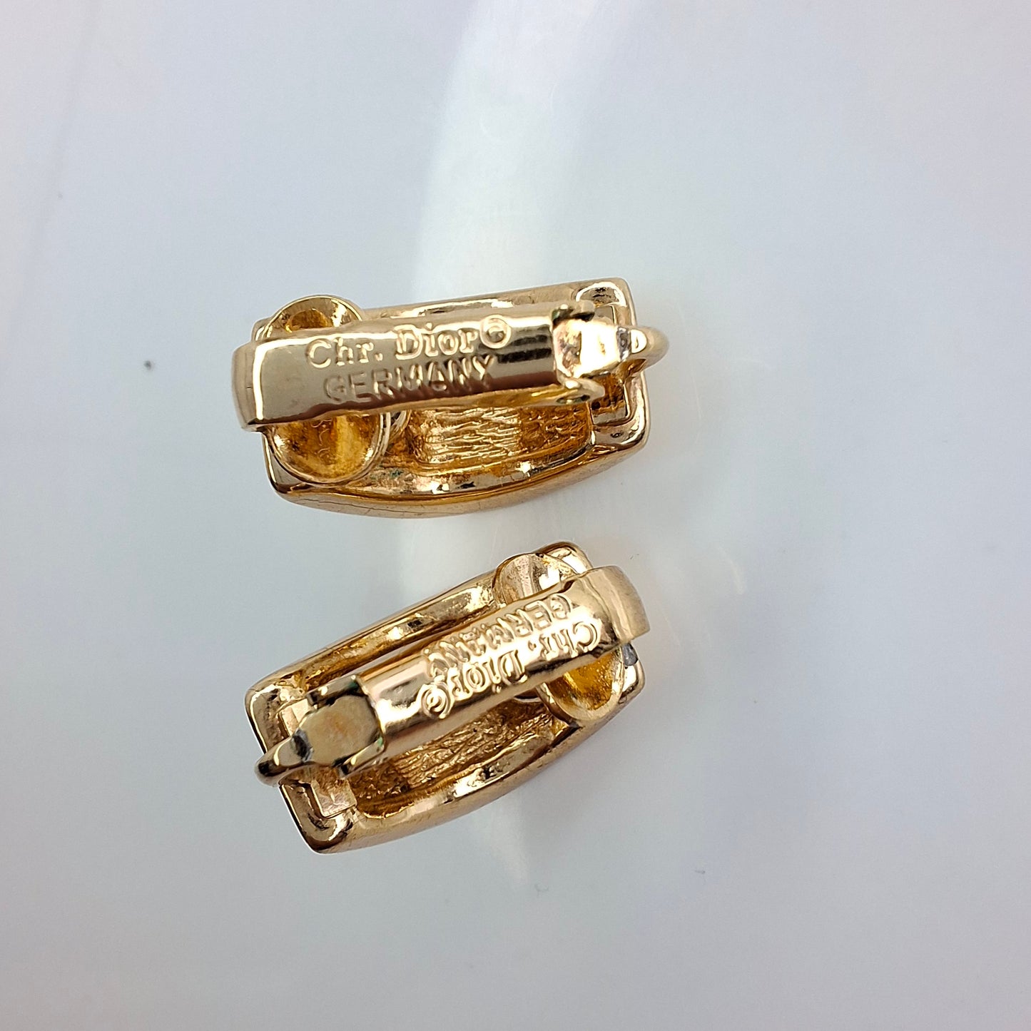 Vintage Christian Dior Cream & Gold Enamelled Earrings