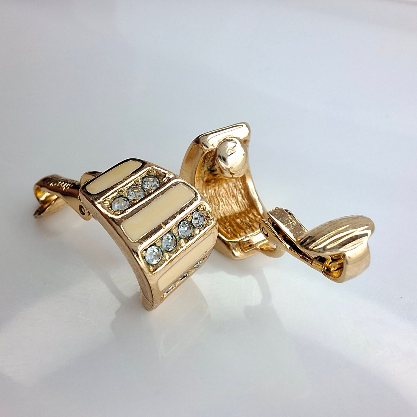 Vintage Christian Dior Cream & Gold Enamelled Earrings