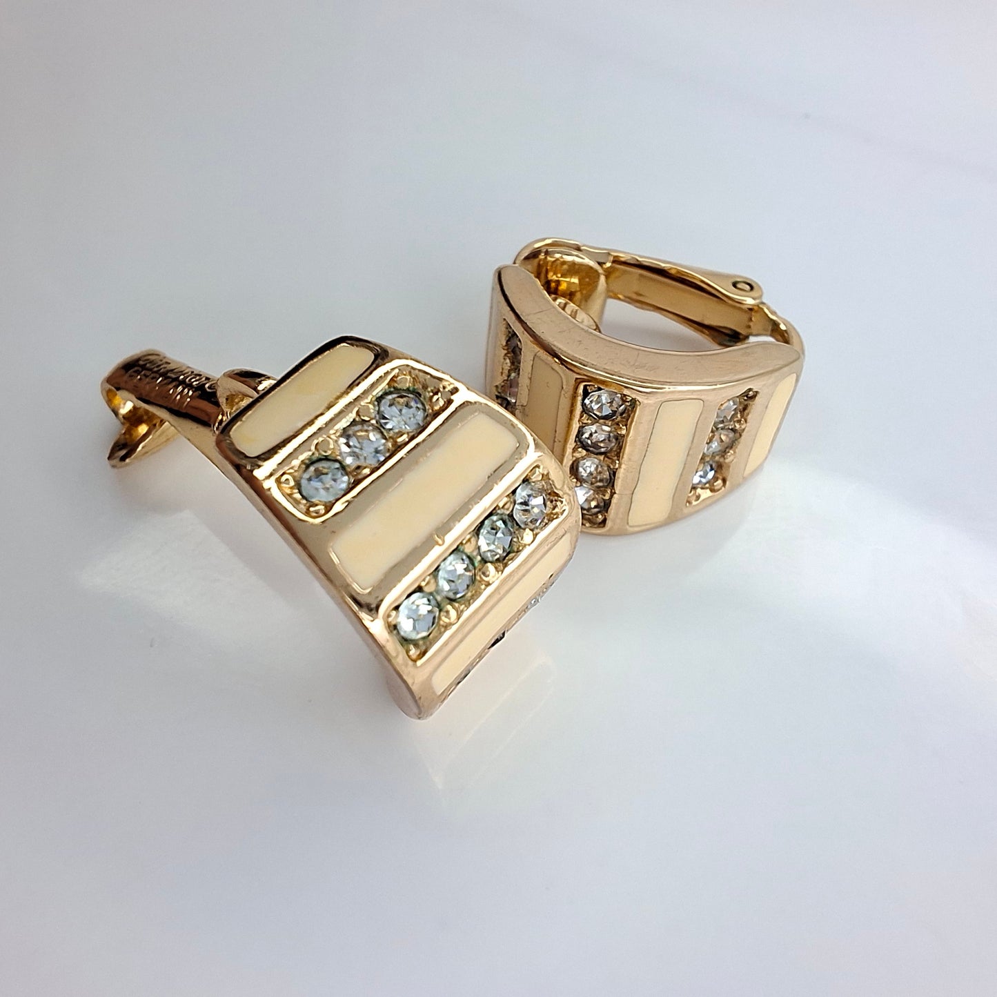 Vintage Christian Dior Cream & Gold Enamelled Earrings