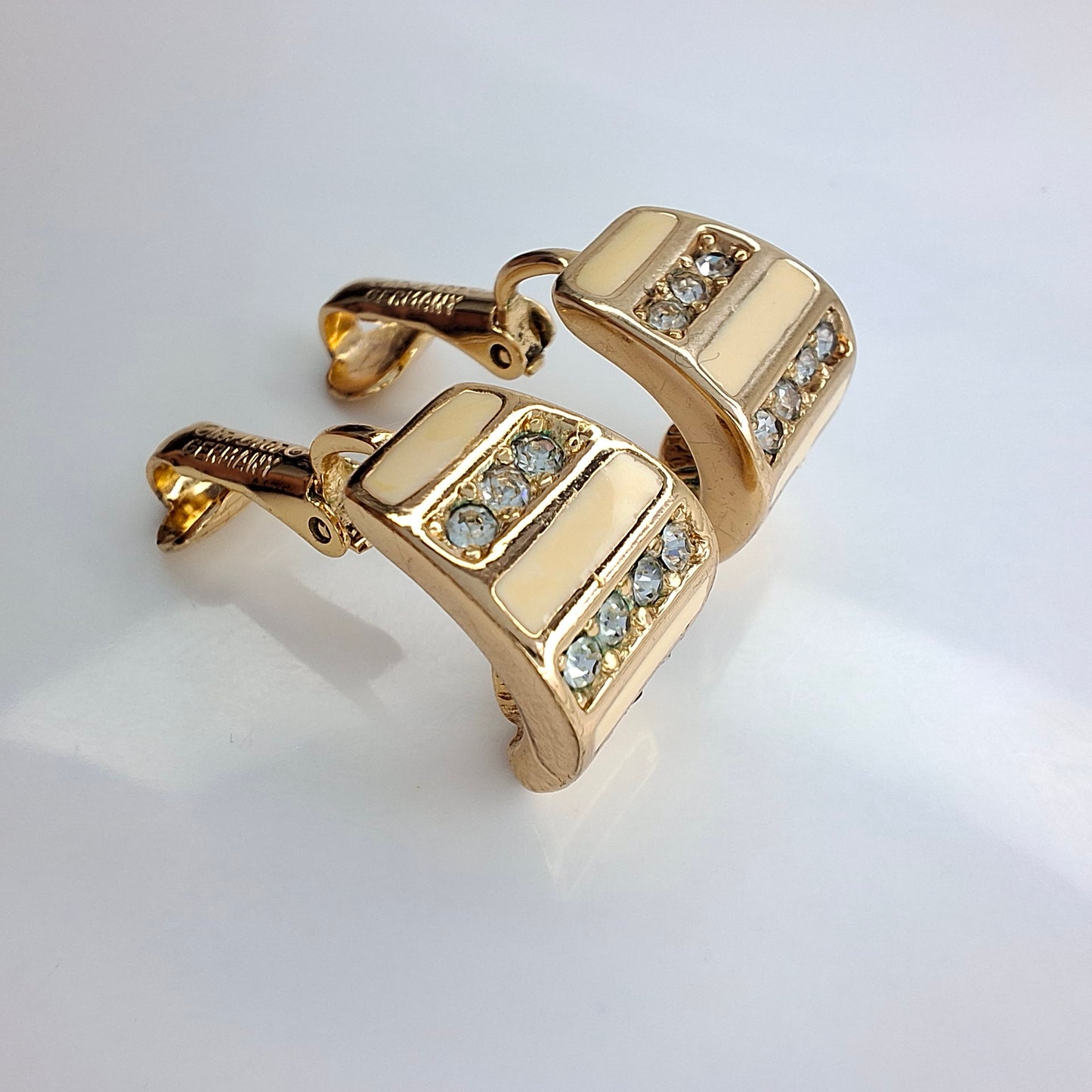 Vintage Christian Dior Cream & Gold Enamelled Earrings