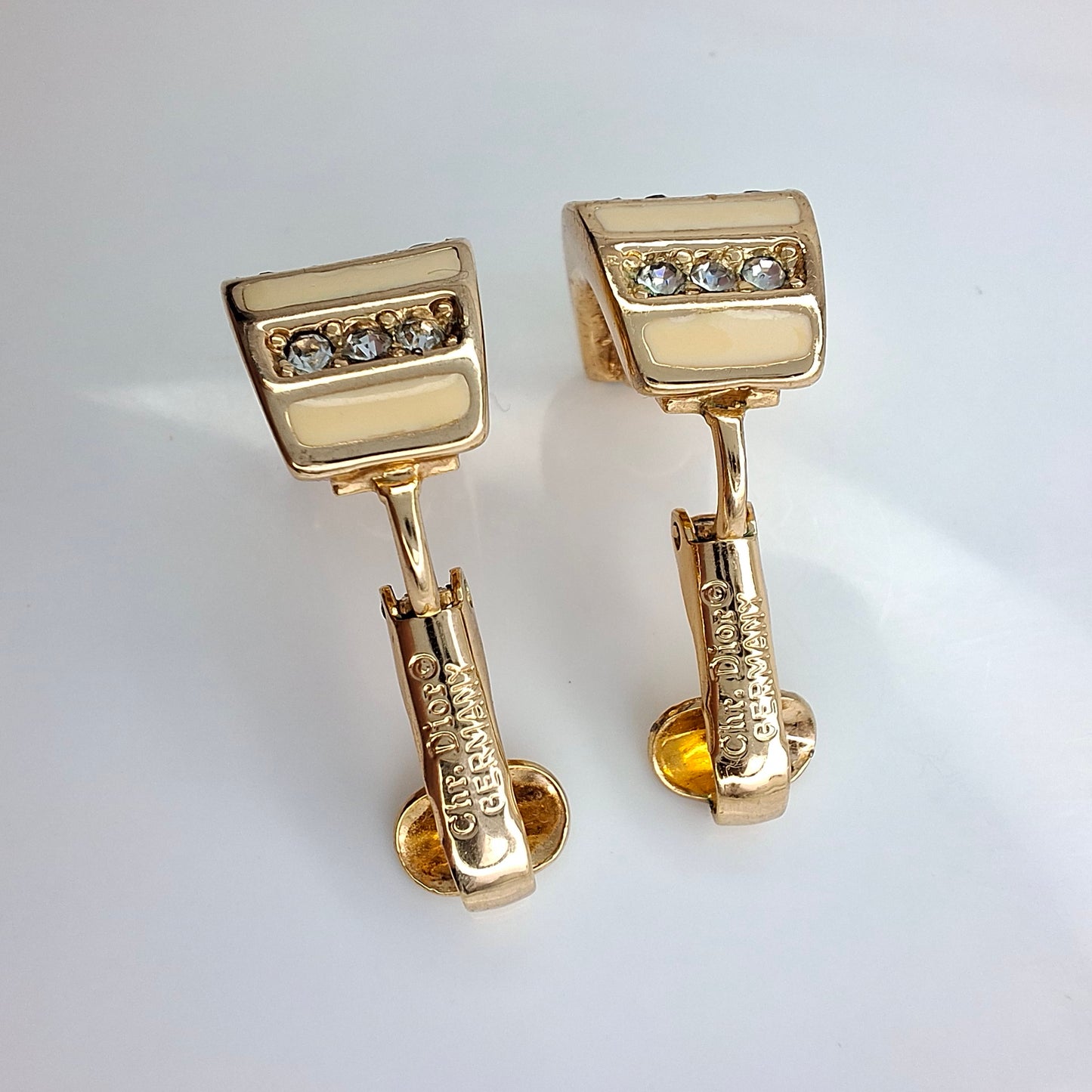 Vintage Christian Dior Cream & Gold Enamelled Earrings