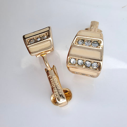 Vintage Christian Dior Cream & Gold Enamelled Earrings