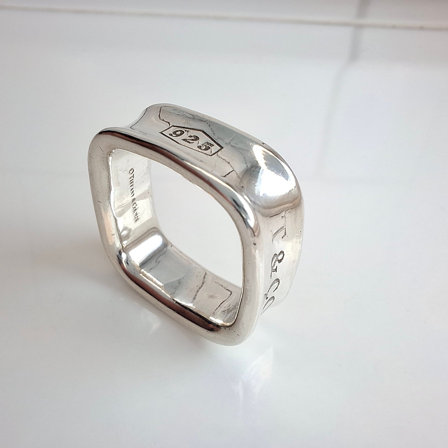 Vintage Tiffany & Co. 1837 Square Sterling Silver Ring with Box and Pouch