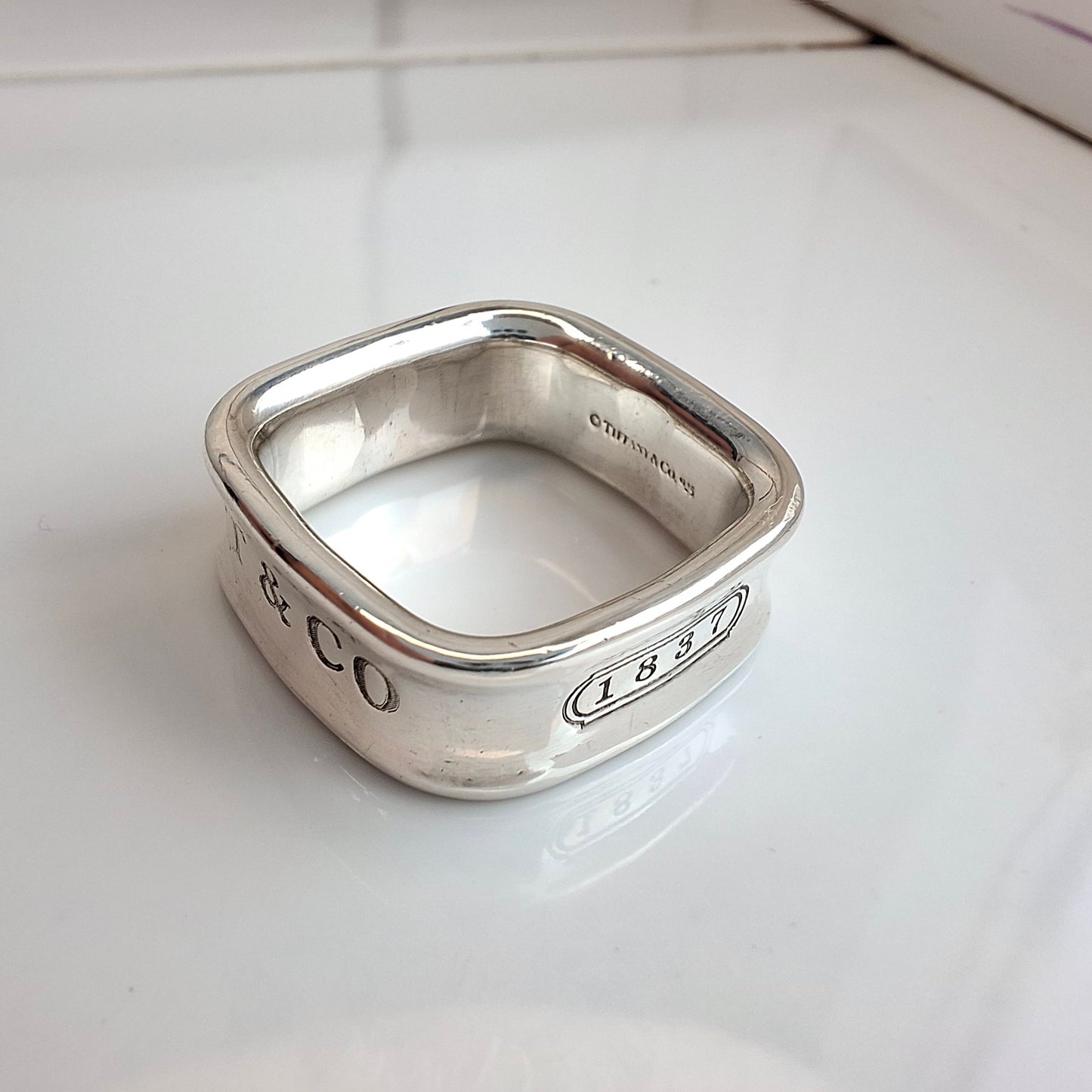 Vintage Tiffany & Co. 1837 Square Sterling Silver Ring with Box and Pouch