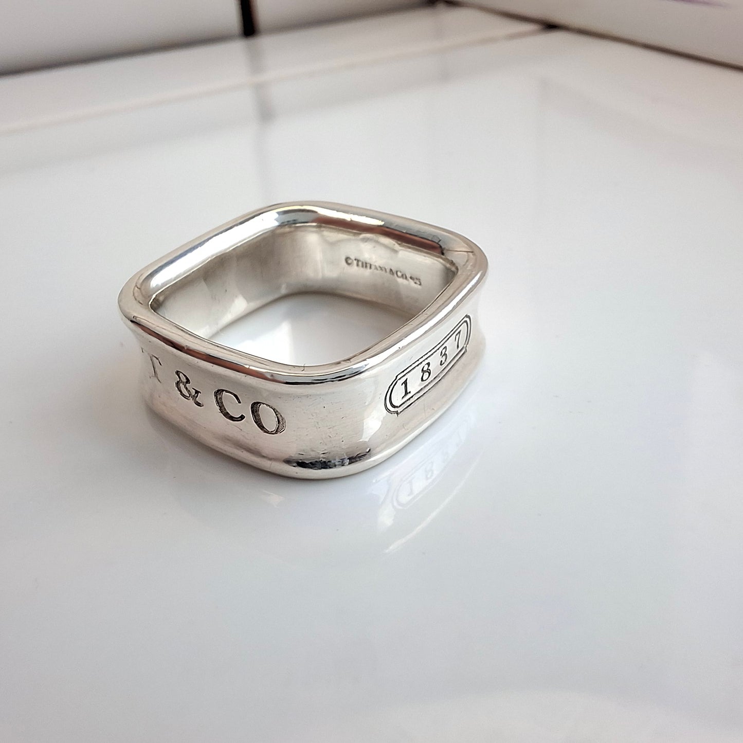 Vintage Tiffany & Co. 1837 Square Sterling Silver Ring with Box and Pouch