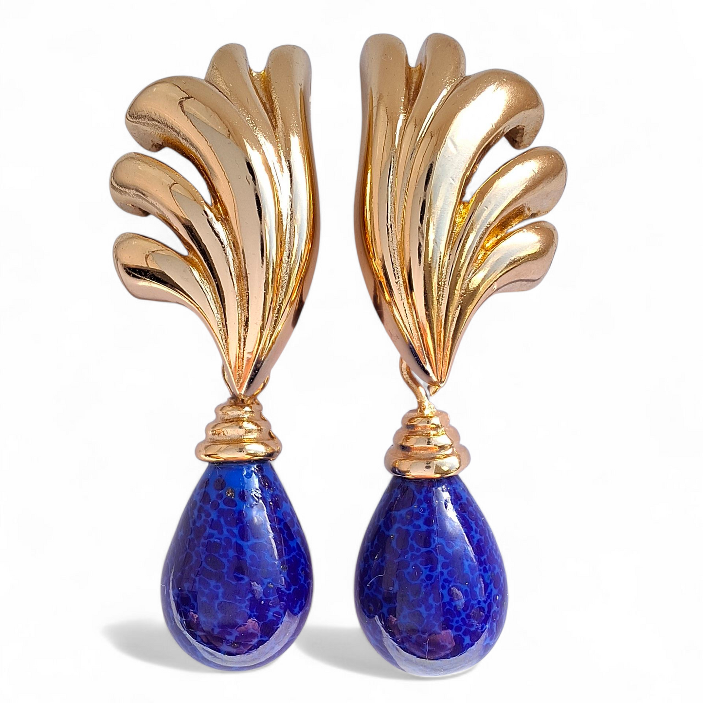 Vintage Christian Dior Blue & Gold Drop Earrings