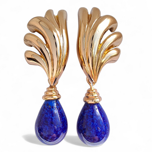 Vintage Christian Dior Blue & Gold Drop Earrings