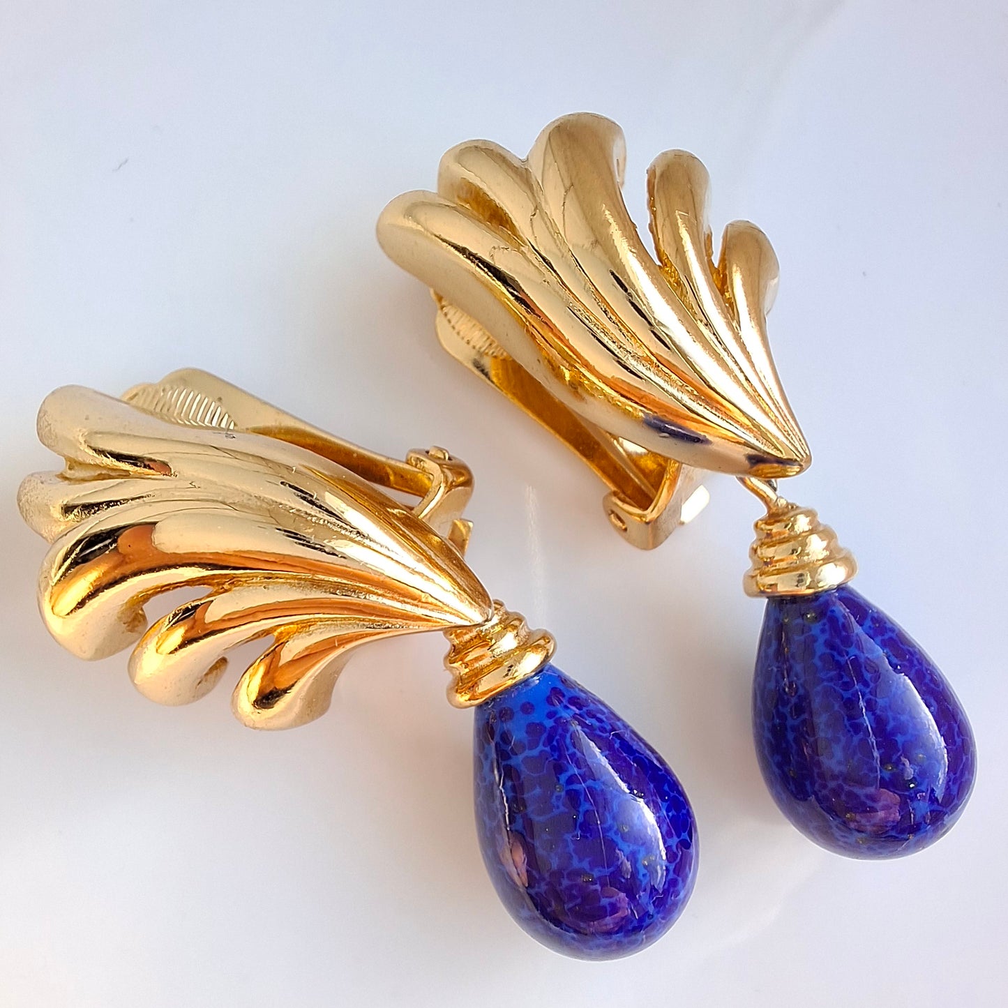 Vintage Christian Dior Blue & Gold Drop Earrings