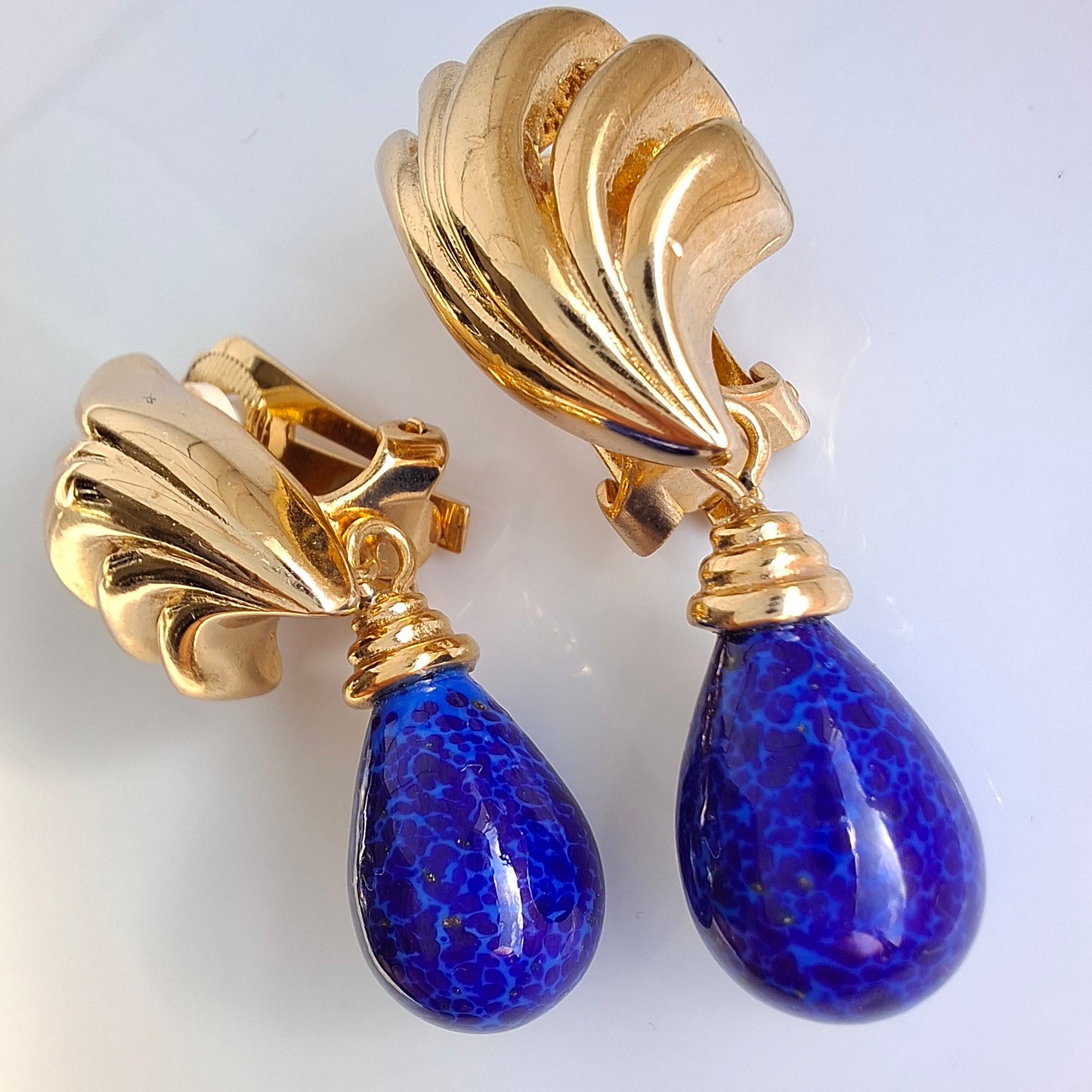 Vintage Christian Dior Blue & Gold Drop Earrings