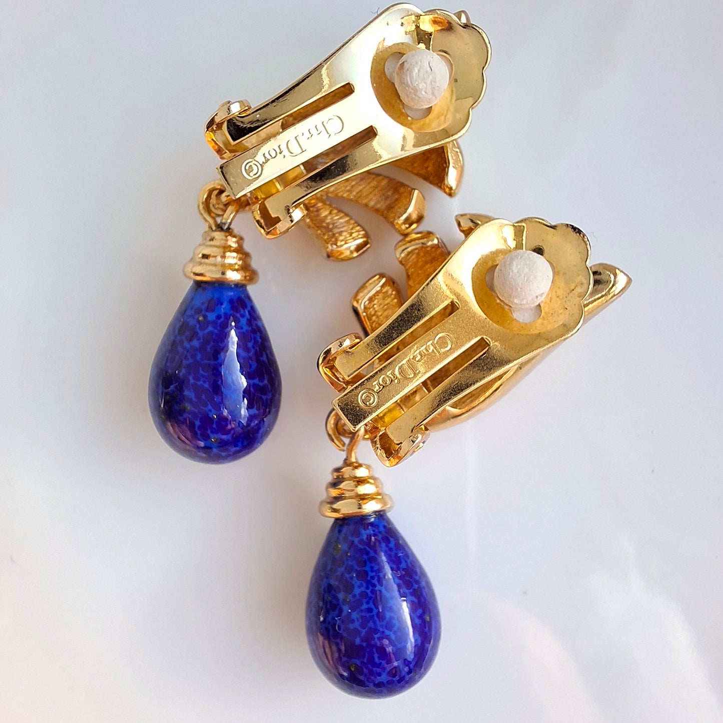 Vintage Christian Dior Blue & Gold Drop Earrings
