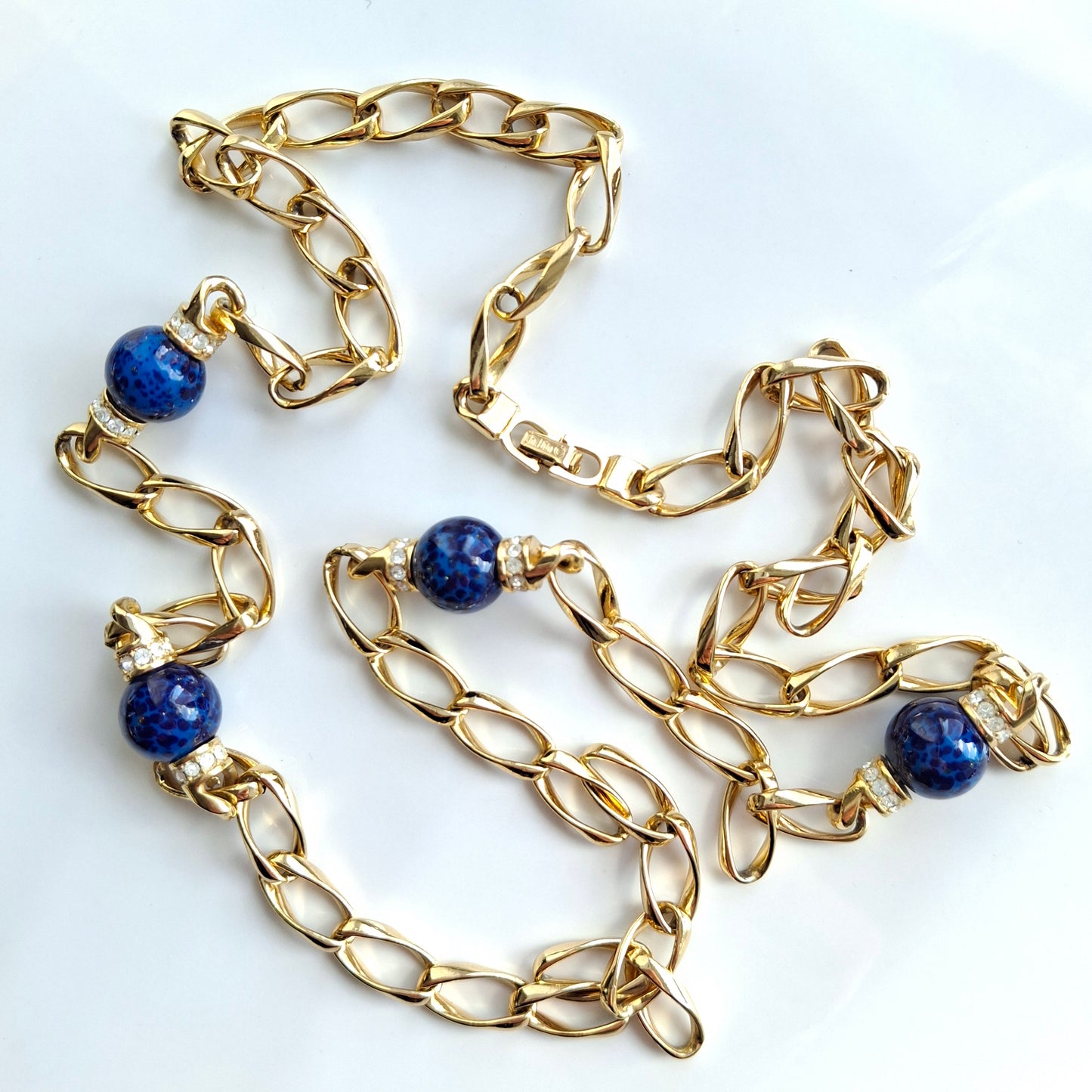Vintage Christian Dior Blue & Gold Long Necklace