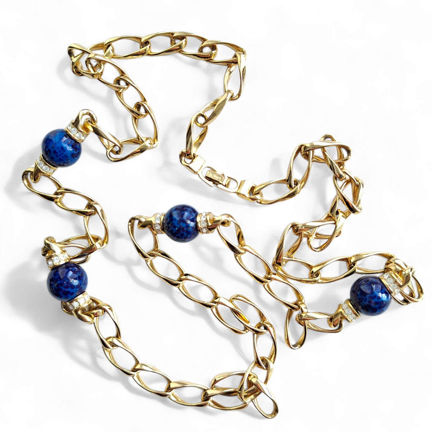 Vintage Christian Dior Blue & Gold Long Necklace