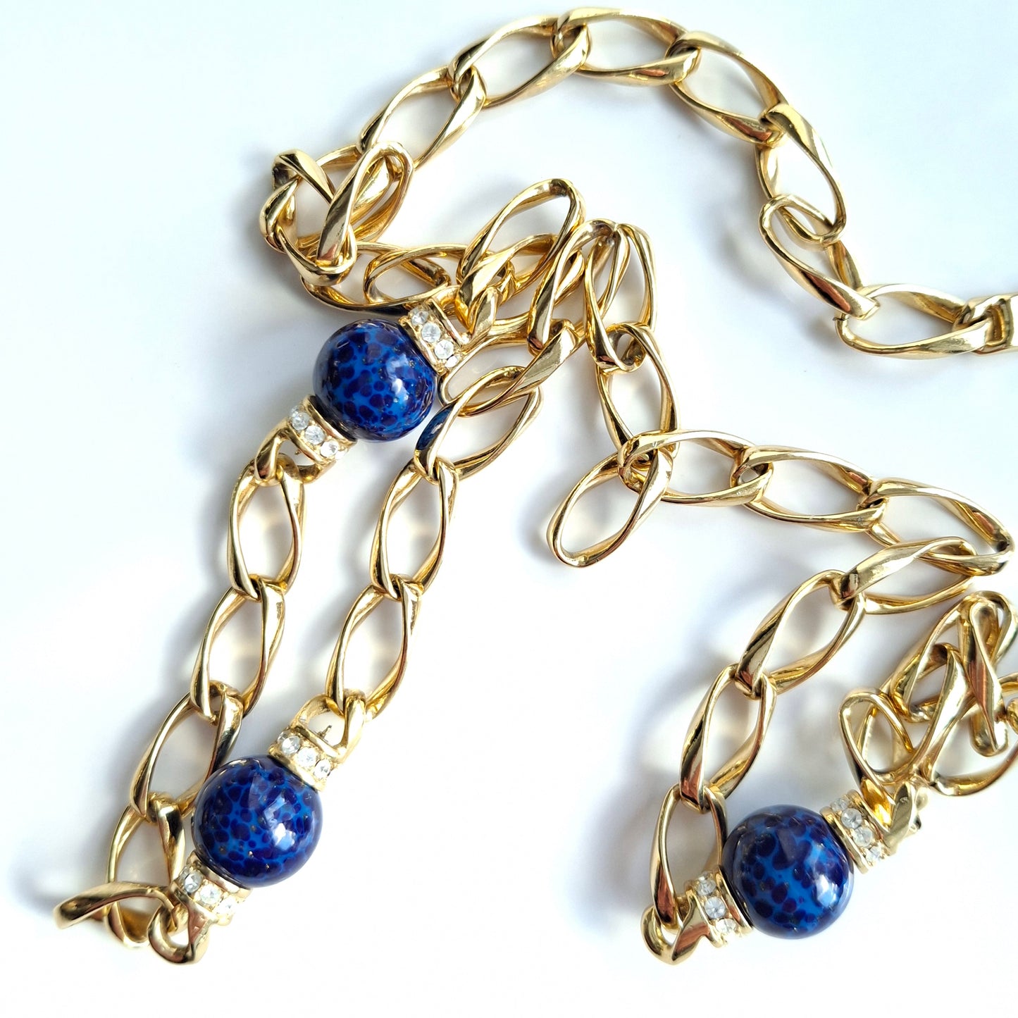 Vintage Christian Dior Blue & Gold Long Necklace