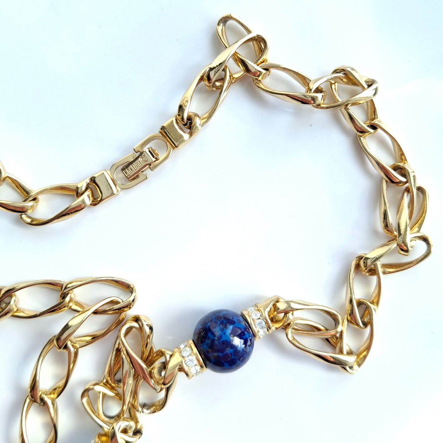 Vintage Christian Dior Blue & Gold Long Necklace