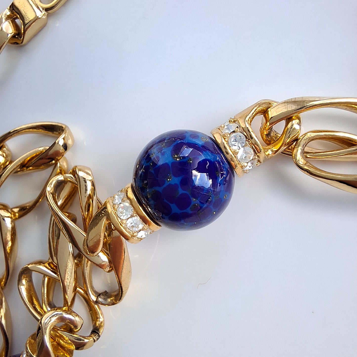 Vintage Christian Dior Blue & Gold Long Necklace