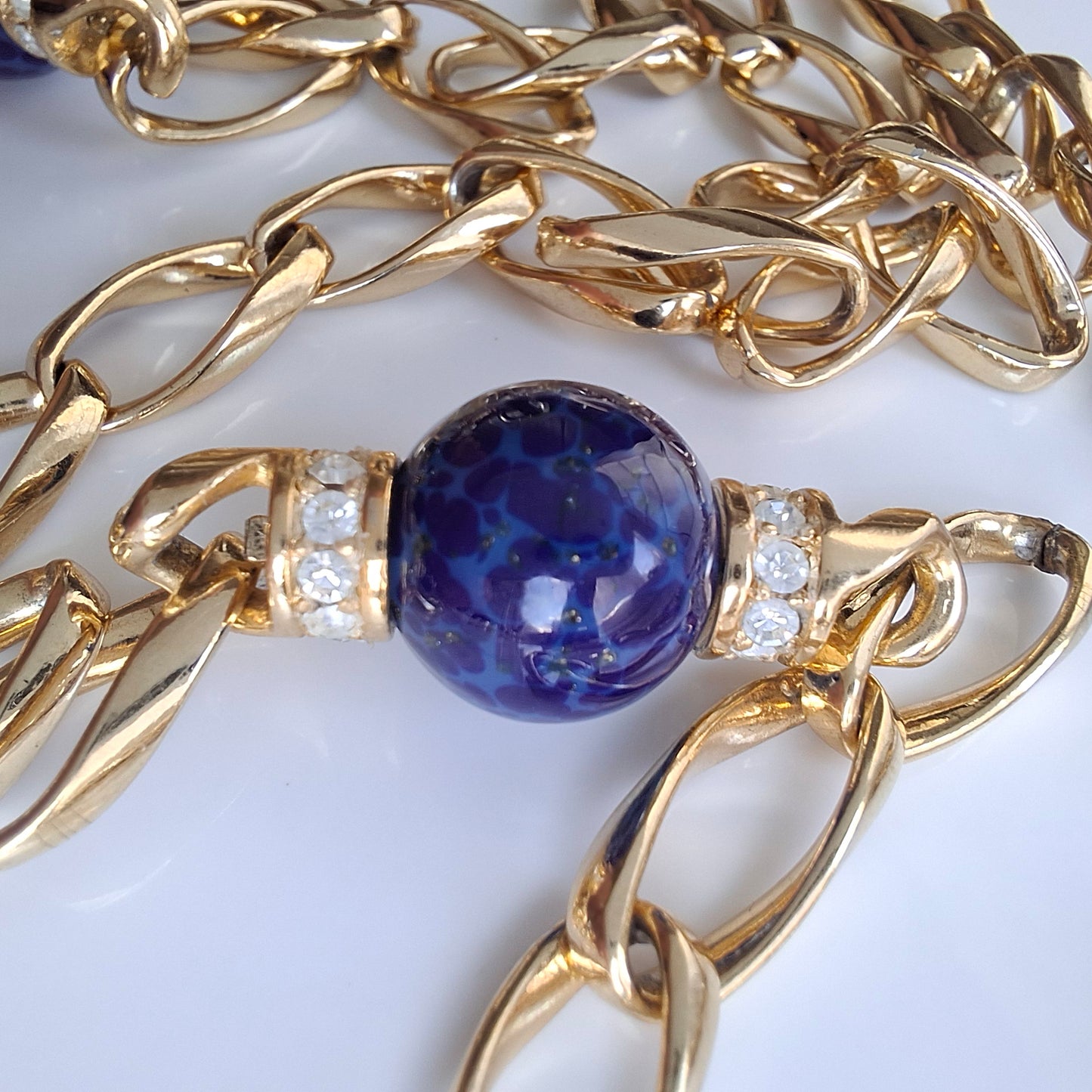 Vintage Christian Dior Blue & Gold Long Necklace