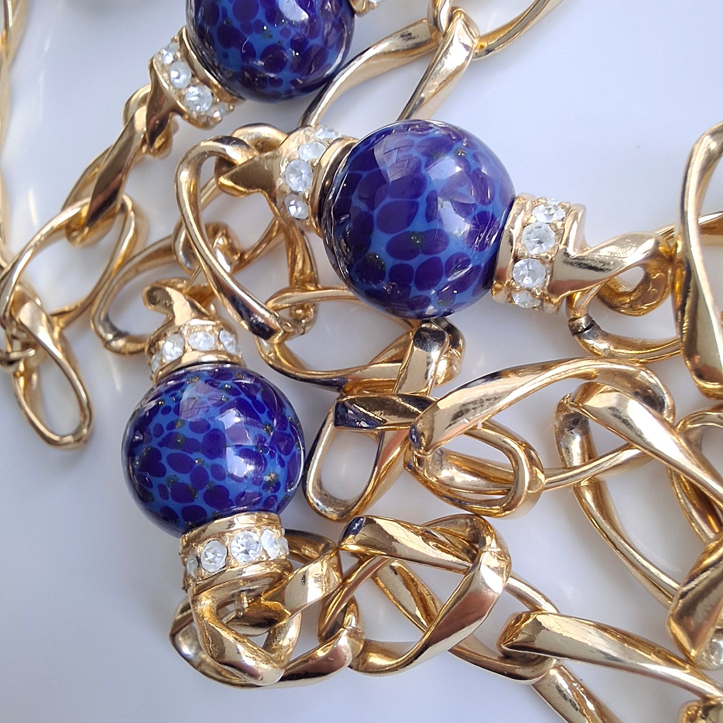 Vintage Christian Dior Blue & Gold Long Necklace
