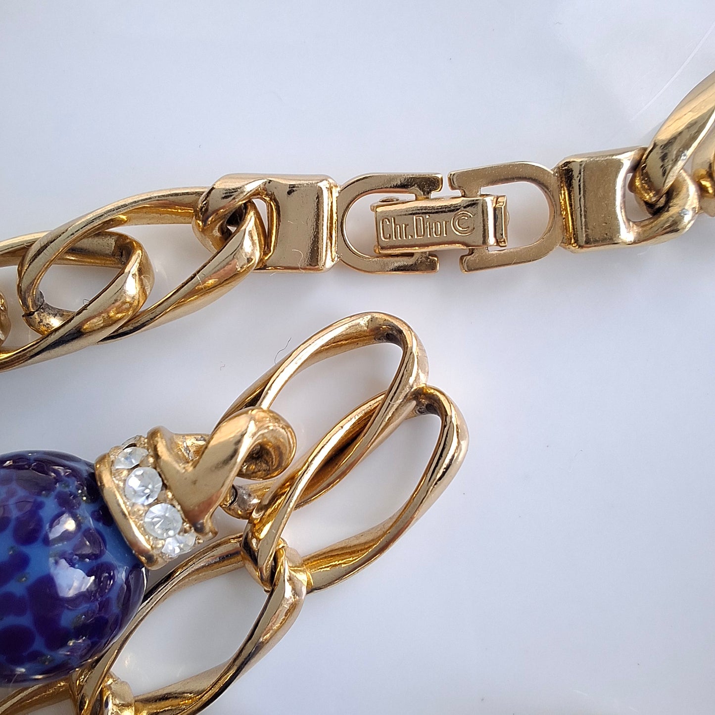 Vintage Christian Dior Blue & Gold Long Necklace