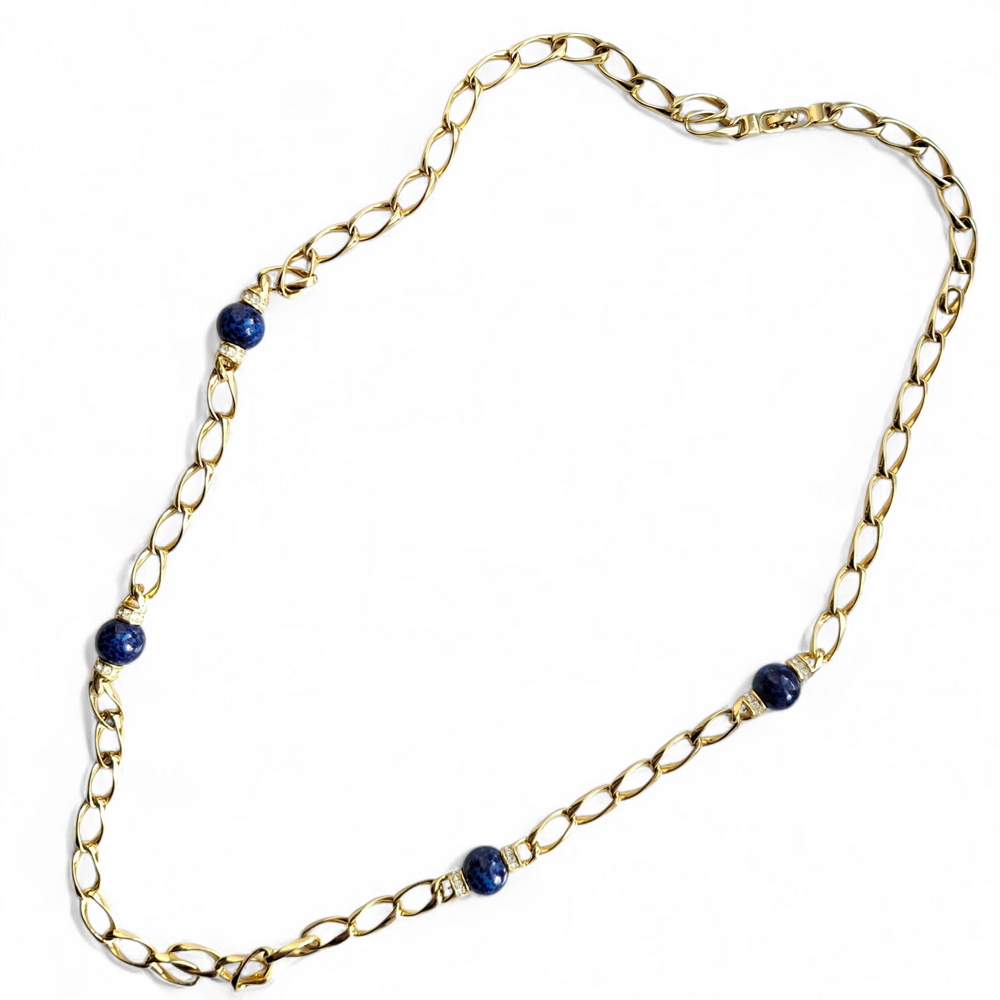 Vintage Christian Dior Blue & Gold Long Necklace