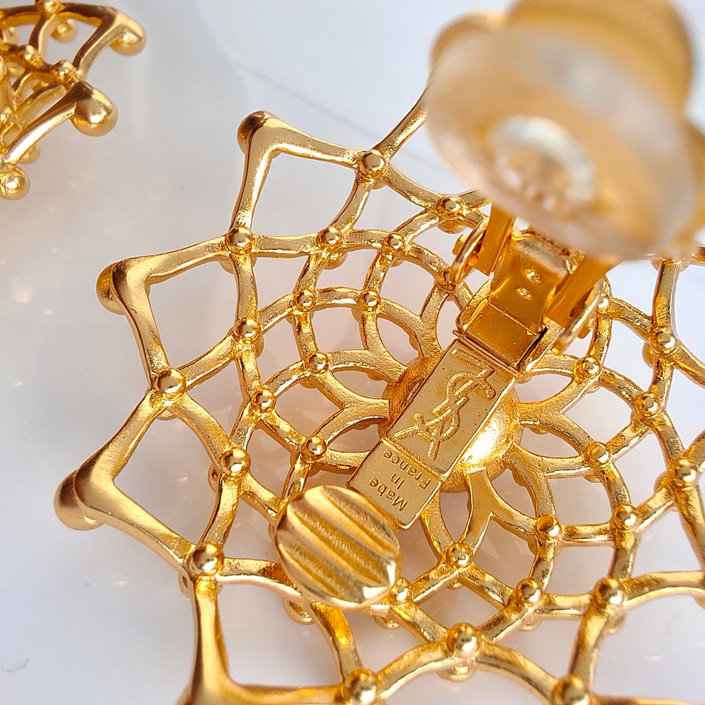 Yves Saint Laurent Gold Lattice Clip-on Earrings