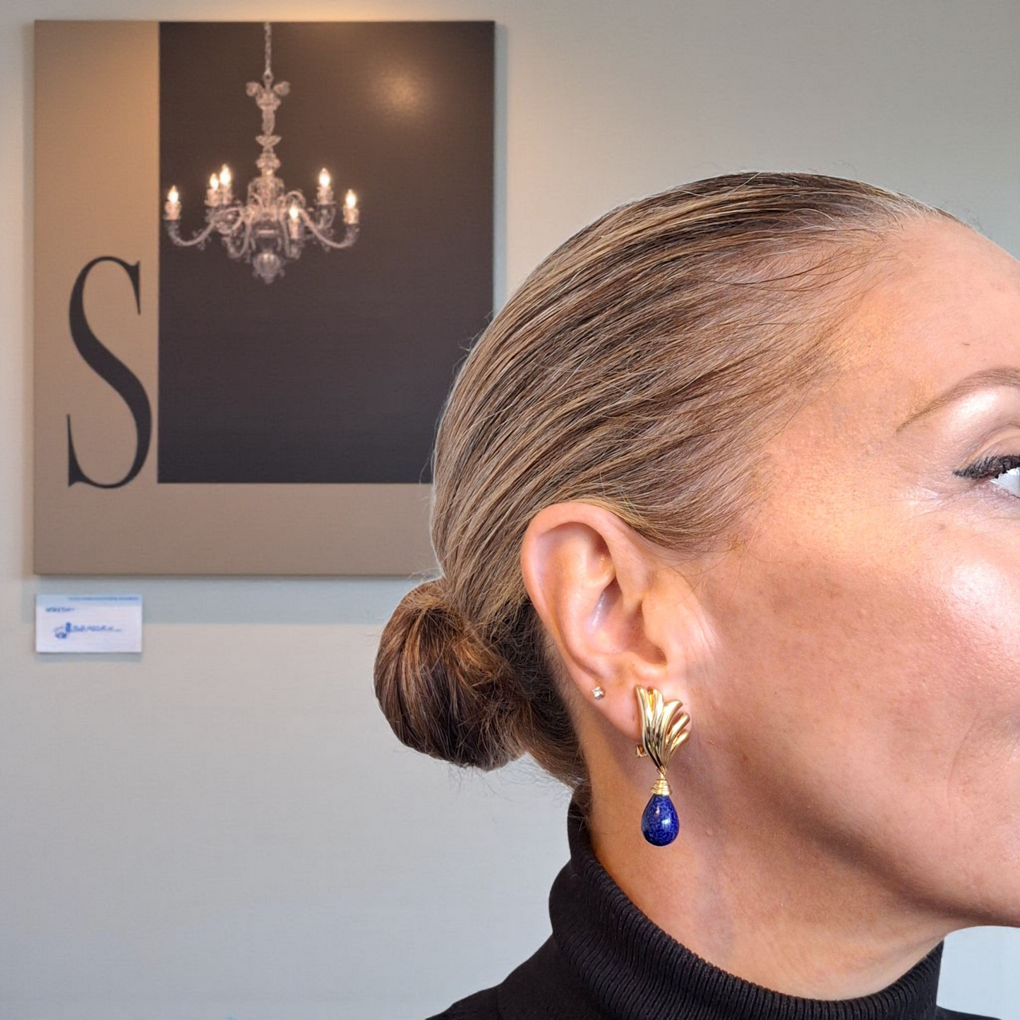 Vintage Christian Dior Blue & Gold Drop Earrings