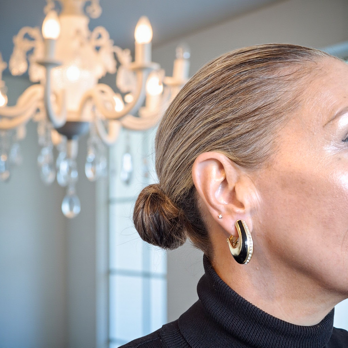 Vintage Christian Dior Black & Gold Enamelled Earrings