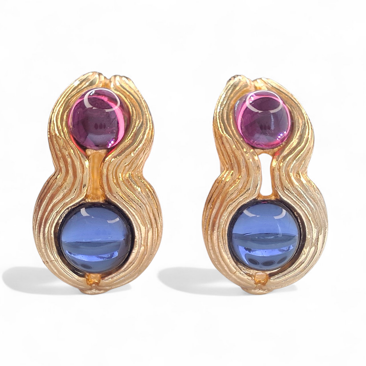 Vintage Givenchy Glass Cobochon Gold Plated Earrings