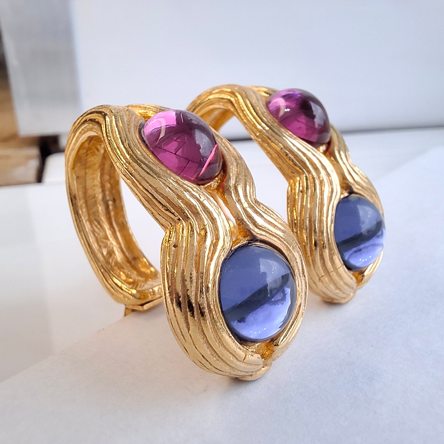 Vintage Givenchy Glass Cobochon Gold Plated Earrings