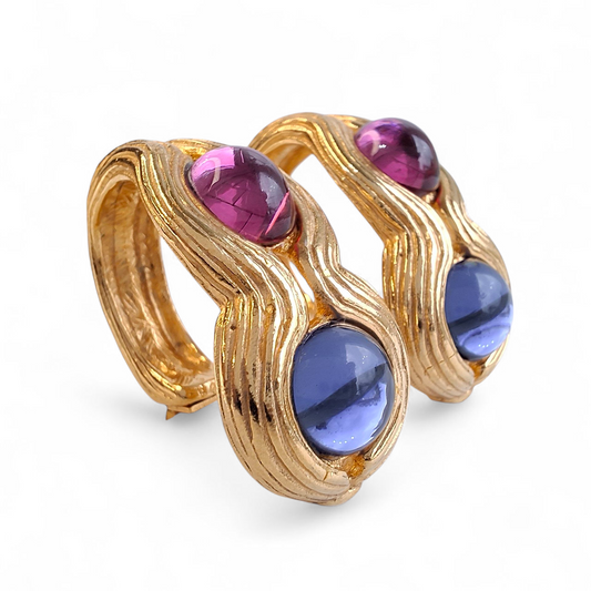 Vintage Givenchy Glass Cobochon Gold Plated Earrings