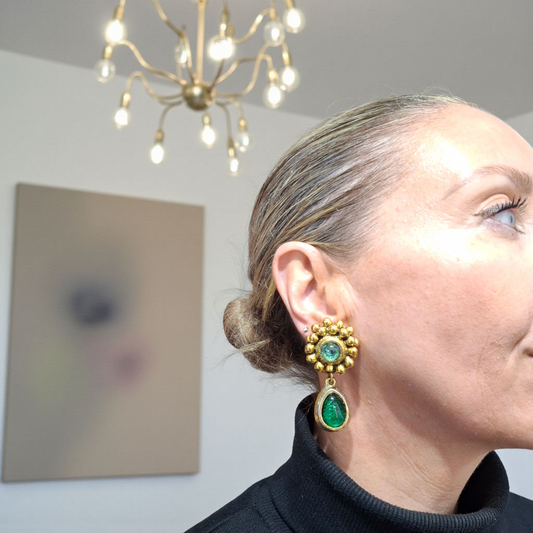 Vintage 1960s Green Glass Earrings By Satellite Paris
