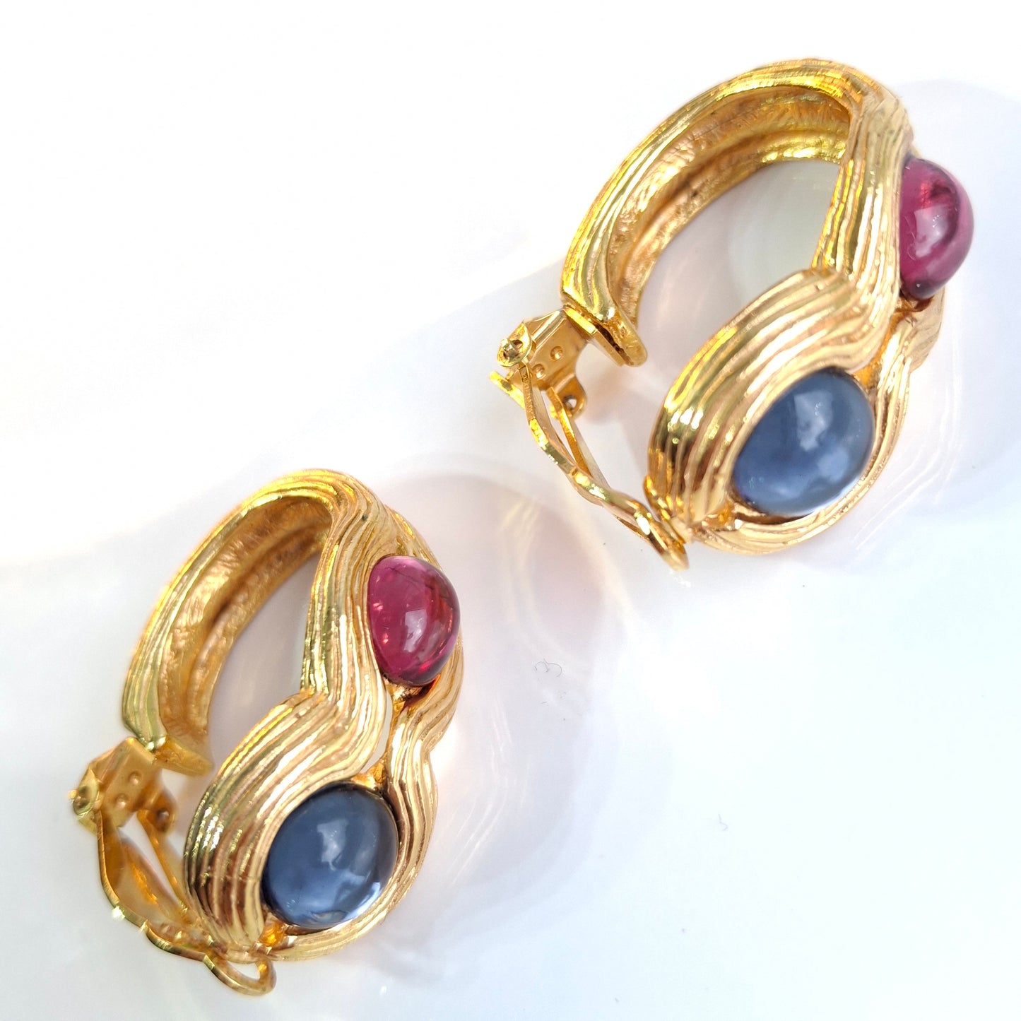 Vintage Givenchy Glass Cobochon Gold Plated Earrings