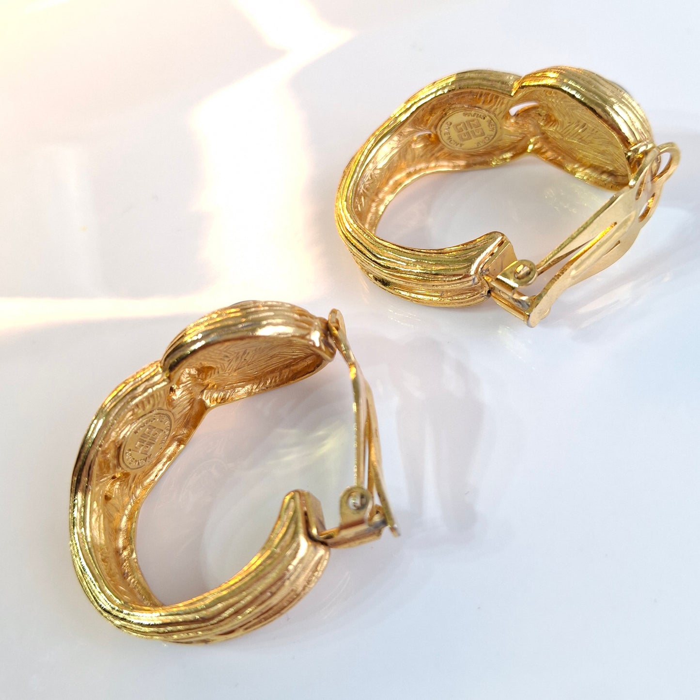 Vintage Givenchy Glass Cobochon Gold Plated Earrings