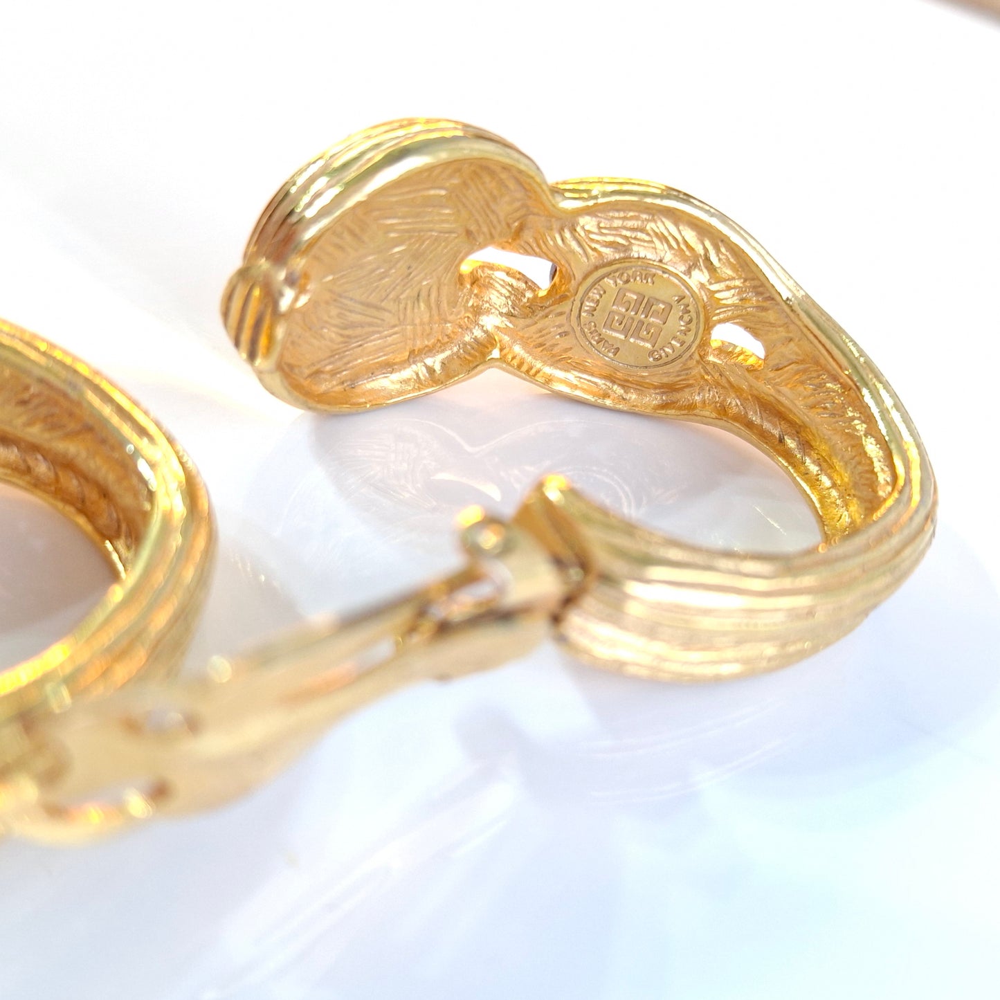 Vintage Givenchy Glass Cobochon Gold Plated Earrings