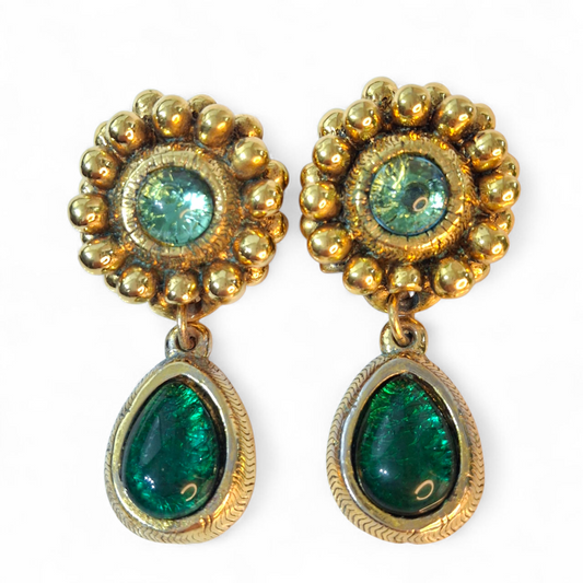 Vintage 1960s Green Glass Earrings By Satellite Paris