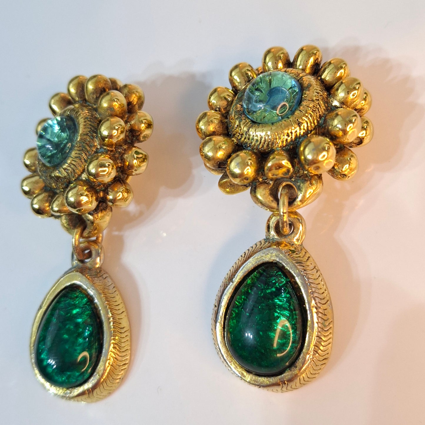 Vintage 1960s Green Glass Earrings By Satellite Paris