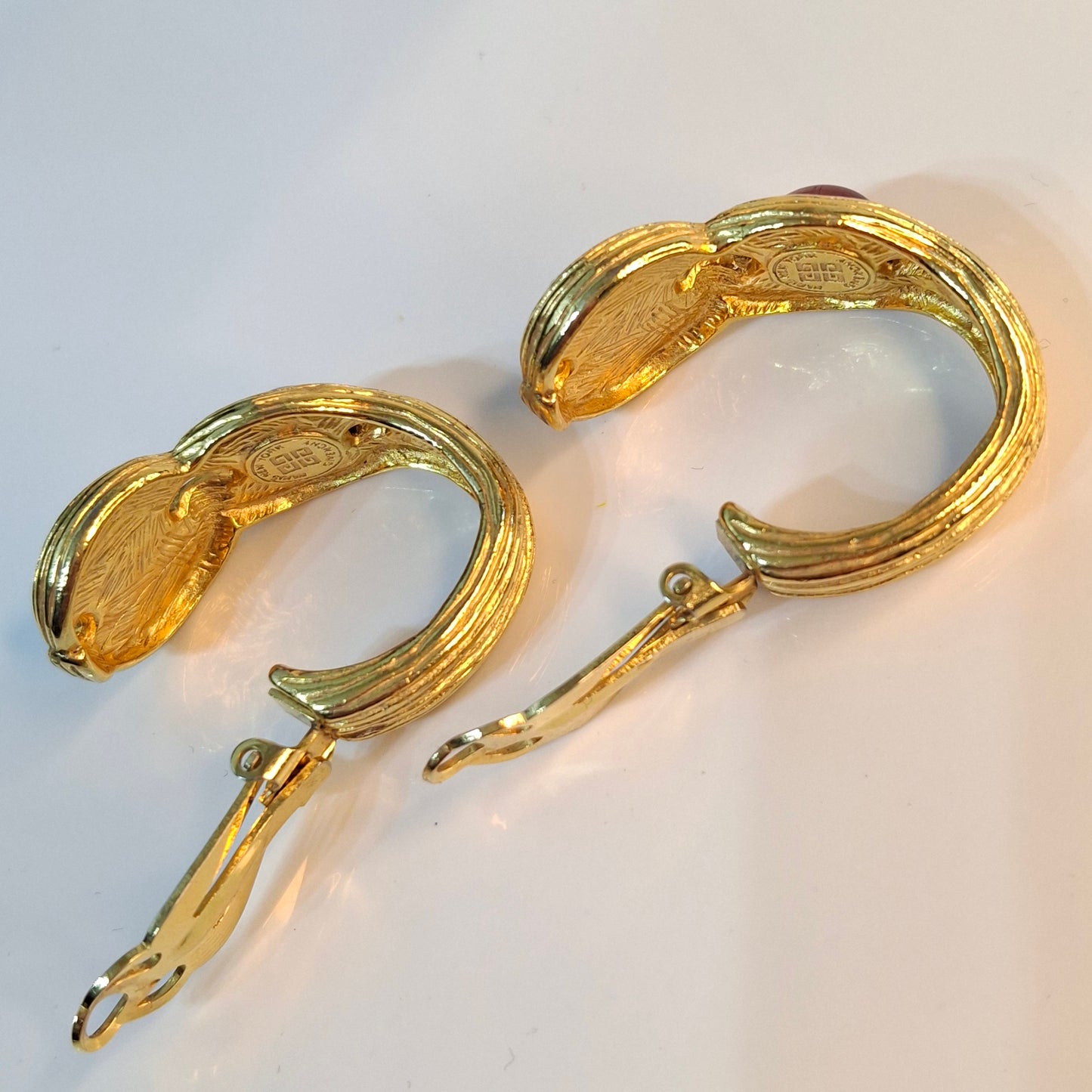 Vintage Givenchy Glass Cobochon Gold Plated Earrings