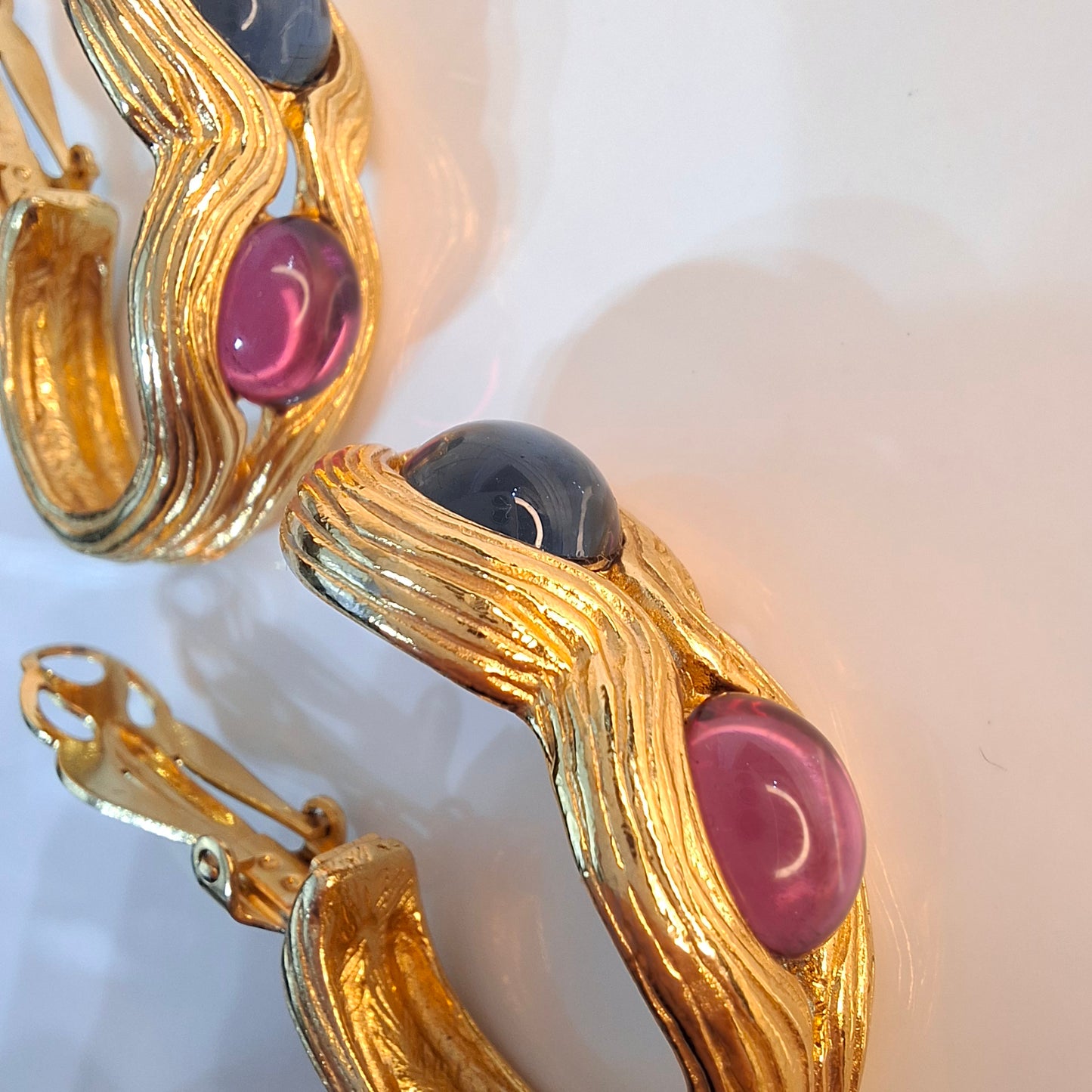 Vintage Givenchy Glass Cobochon Gold Plated Earrings