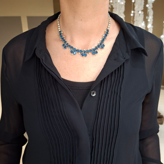 Vintage 1950s Christian Dior by Mitchel Maer Silver & Blue Crystal Necklace