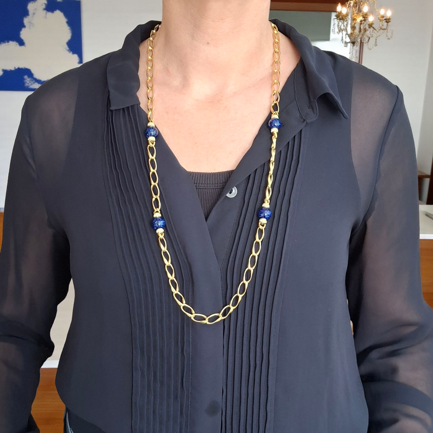 Vintage Christian Dior Blue & Gold Long Necklace