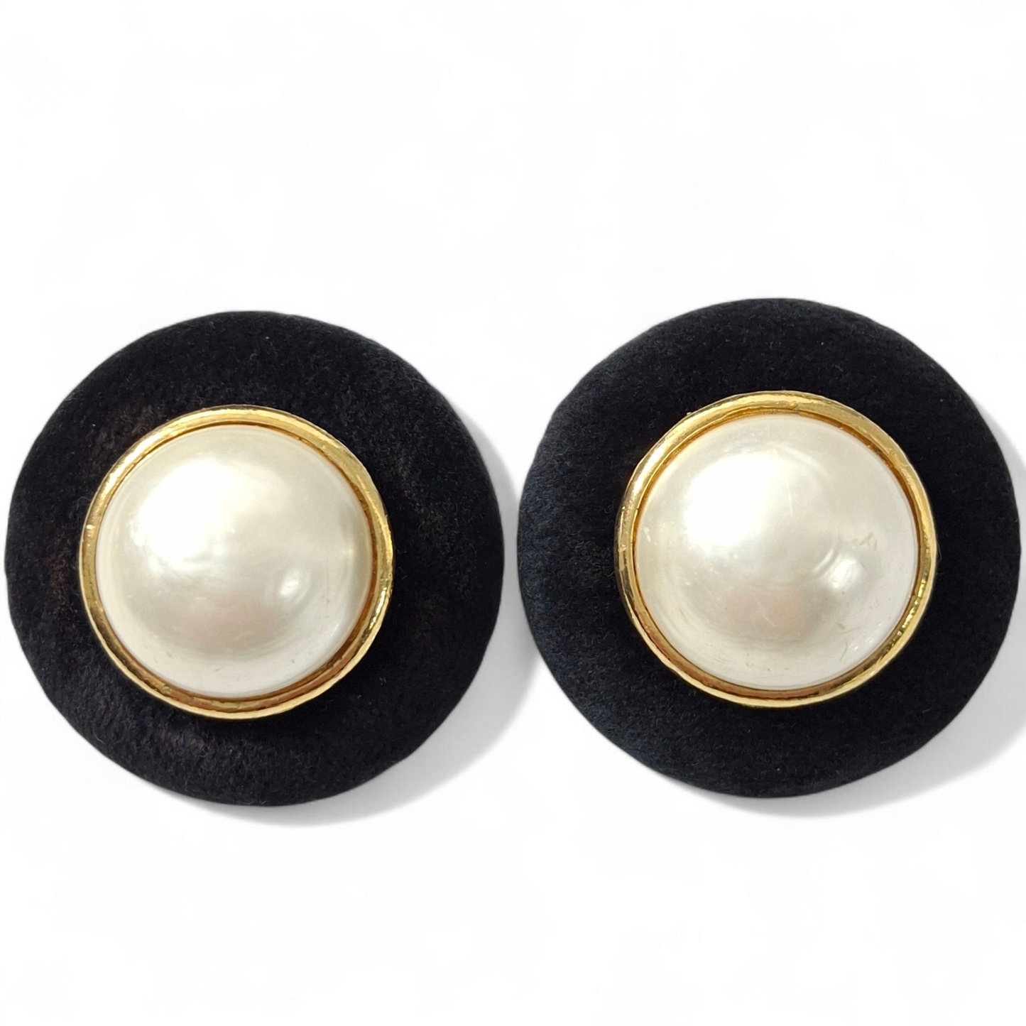 Vintage Chanel Velvet & Faux Pearl Earrings with Box