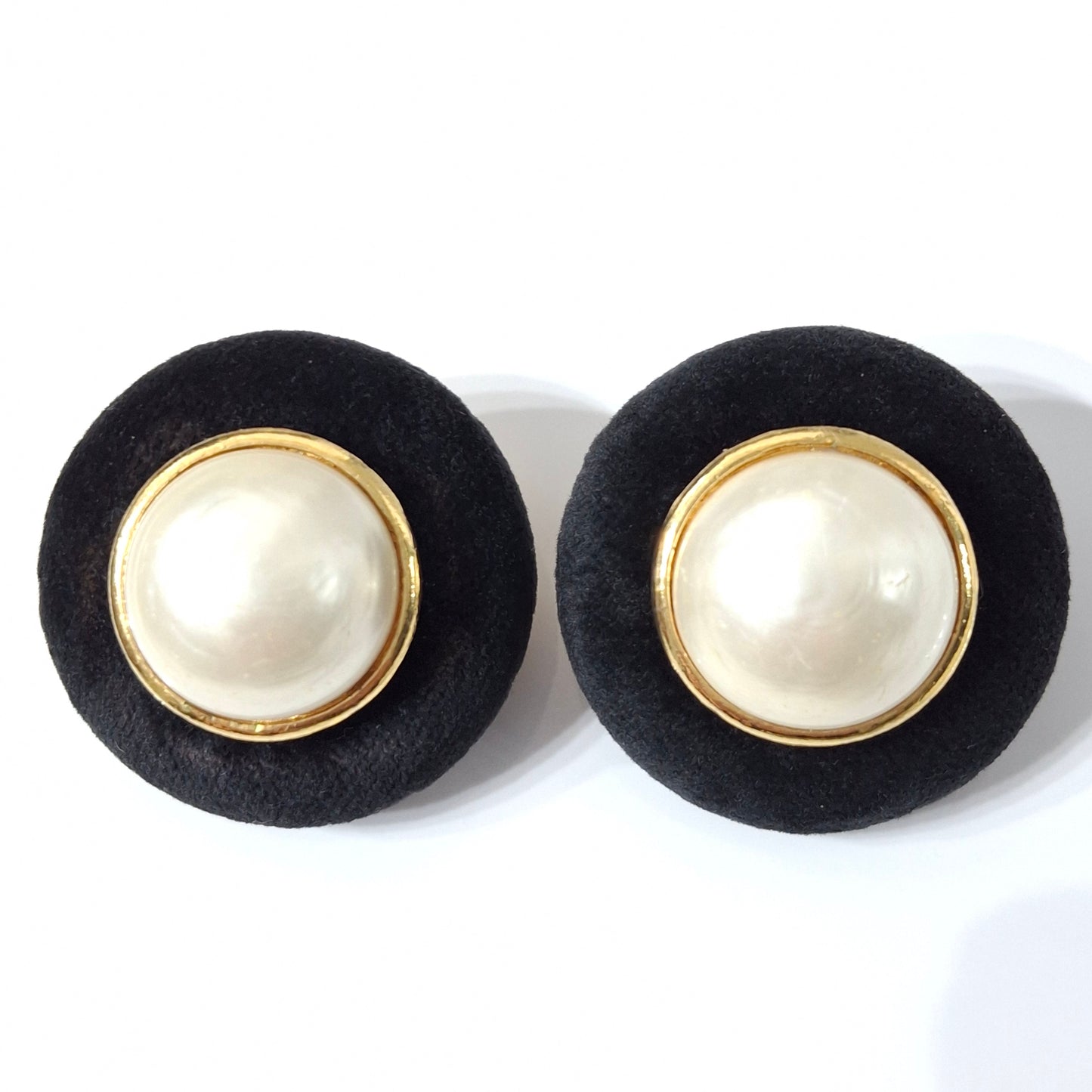 Vintage Chanel Velvet & Faux Pearl Earrings with Box